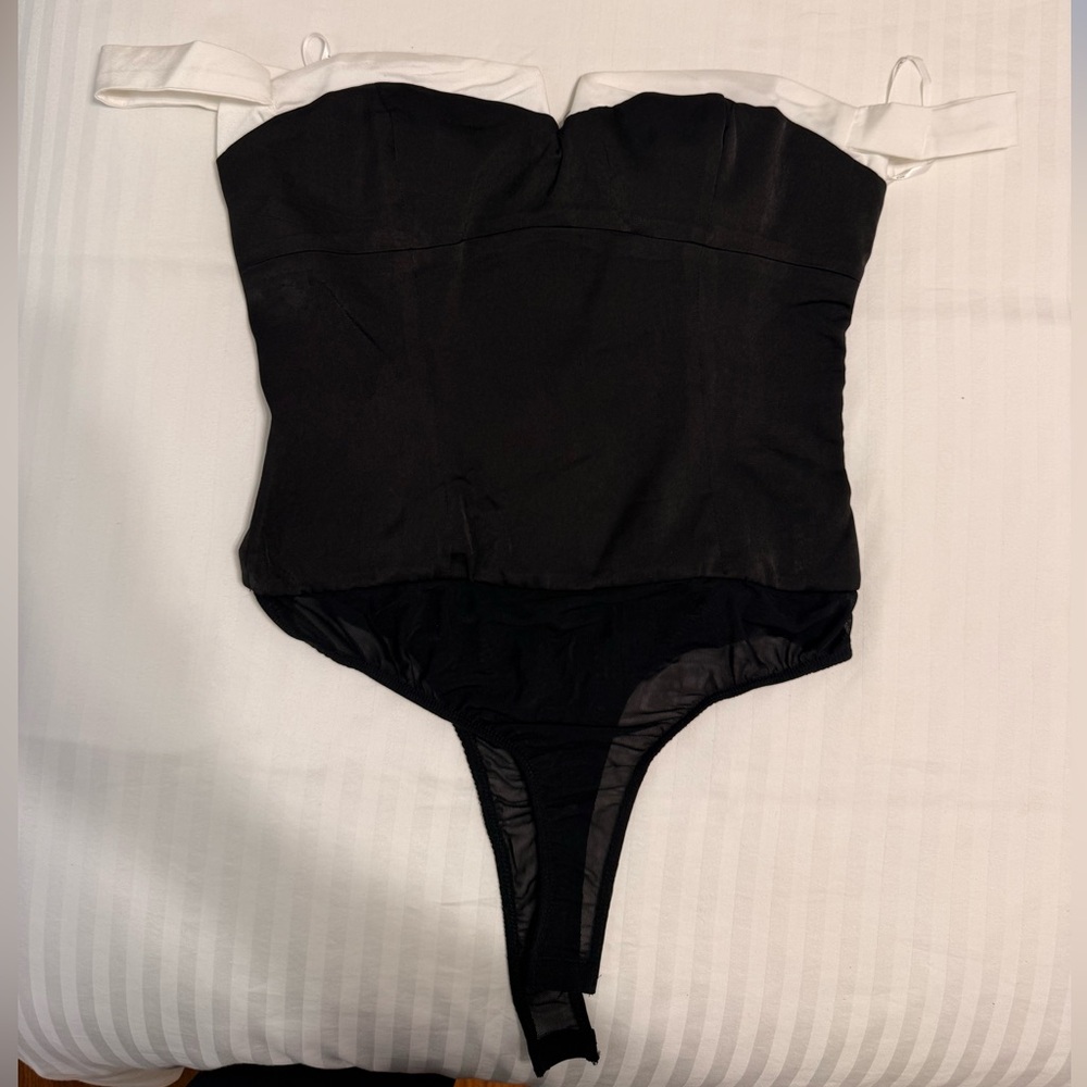 Lulu's Black and White Strapless Bodysuit